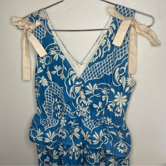 Moon River Blue & White Border Print Ruffle Tie Strap Midi Dress | Size S​ - Picture 8 of 11